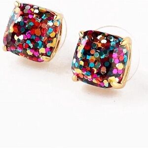 NWT Kate Spade Multi Glitter Square Stud Confetti Earrings